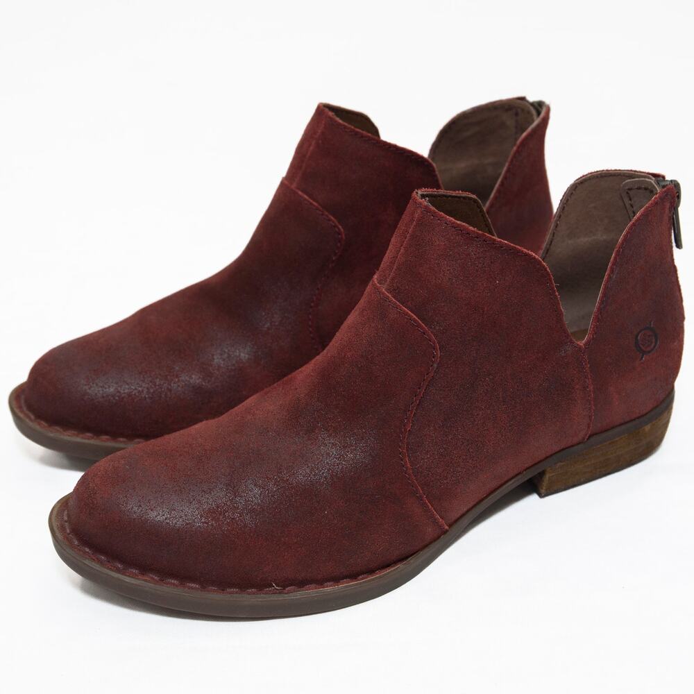 Born Burgundy Leather Nubuck Kerri Ankle Booties Boots Size 8